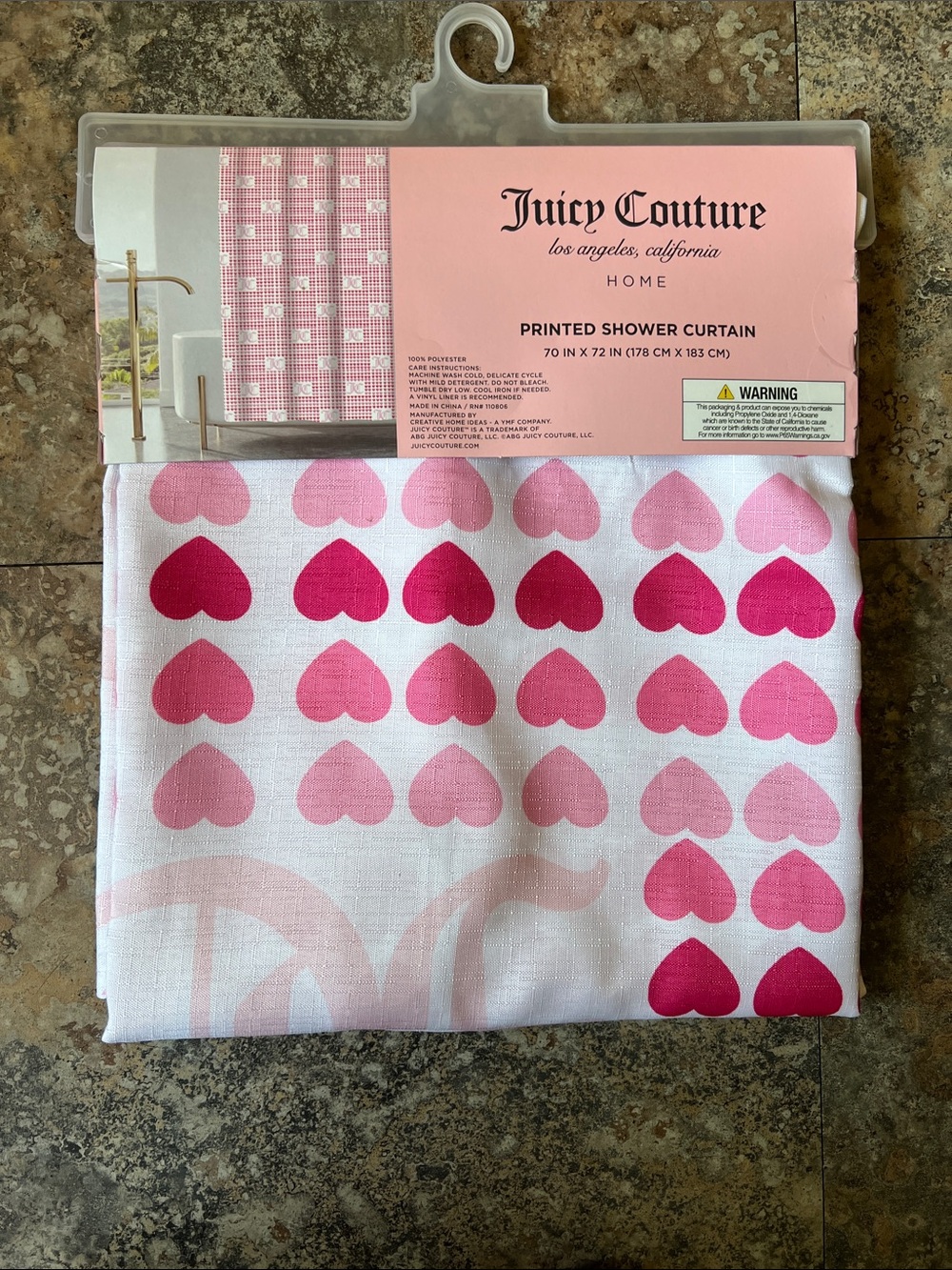 Juicy Couture Pink & White Heart Shower Curtain with Logo
